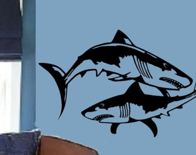Sharks Kids Room VInyl Wall Lettering Graphics Decal LARGE 30Wx20H