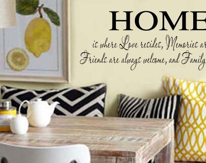 Family Wall Decal -  HOME is where Love Resides - Home Vinyl Wall Lettering Decal Stickers