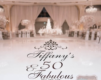 Birthday Party 40 or 50 and Fabulous Damask Dance Floor Decal - Personalized Custom Customized Party Decor Decals 50th birthday decorations