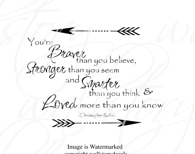 Braver than you believe Christopher Robin  Winnie the Pooh Quote Nursery VInyl Wall Lettering Decal LARGE 56w x 36h