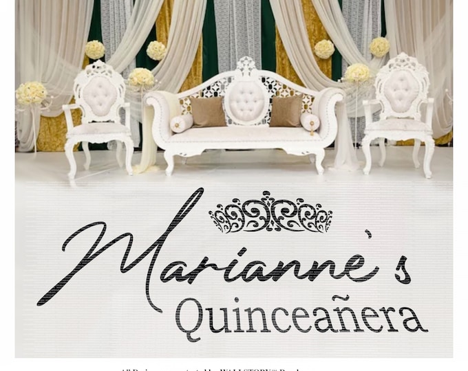 Sweet 15 Quinceanera Birthday Logo Dance Floor Vinyl Decal - Personalized Lettering Custom Mis quince años Decor Party Cinderella Princess