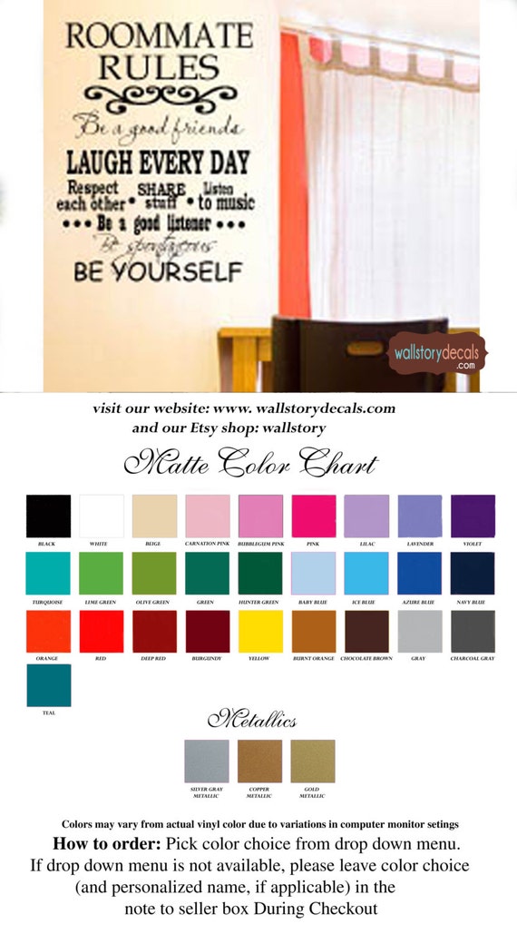 College Dorm Roommate Rules Vinyl Wall Decal with decorative Etsy