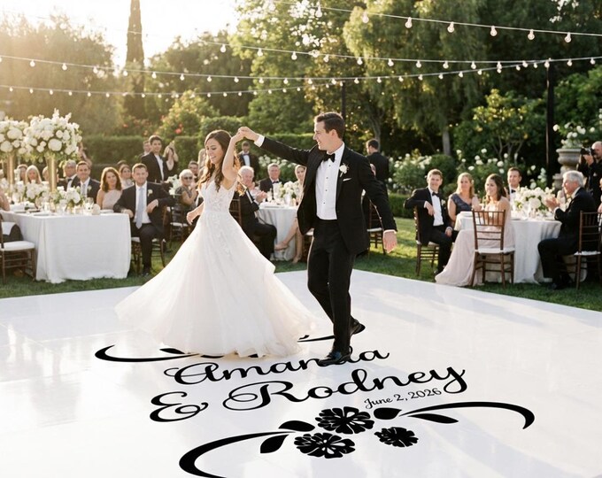 Personalized Carnation Wedding Dance Floor Decal - Custom Names