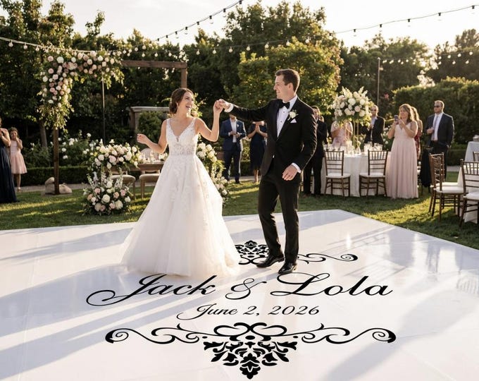 Personalized Damask Wedding Dance Floor Decal - Custom Vinyl Lettering