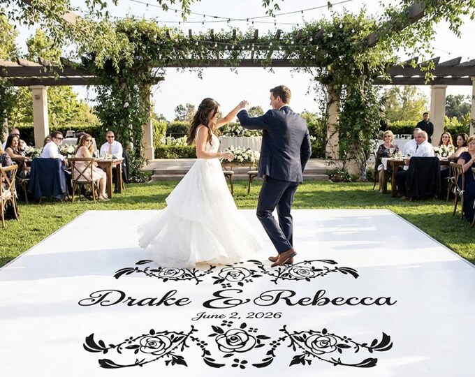 Personalized Wedding Dance Floor Decal - Custom Names, Swirly Font
