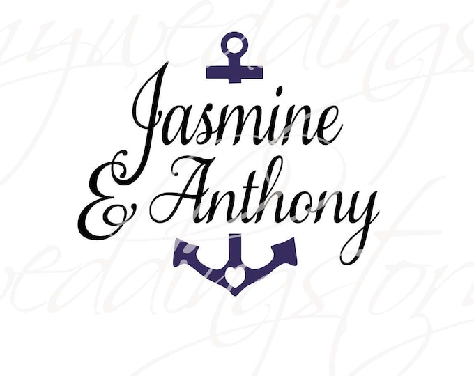 Beach Wedding Large Dance Floor Decal - Anchor with Personalized Names Lettering 39+Colors Nautical Decor