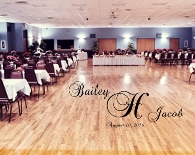 HUGE  Dance Floor Decal - Wedding Day - Fancy calligraphy Font Dance Floor Personalized Names Vinyl Lettering 39+ Colors