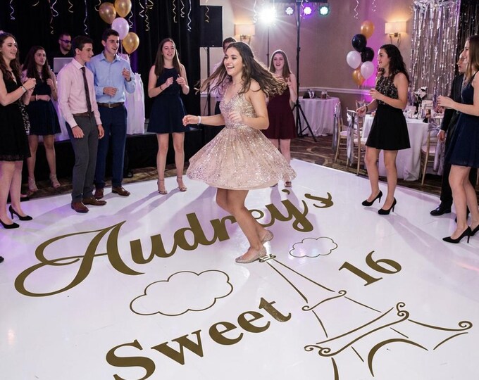 Custom Sweet 16 Birthday  Dance Floor Decal / Party Sign DecalDecoration / Paris Theme