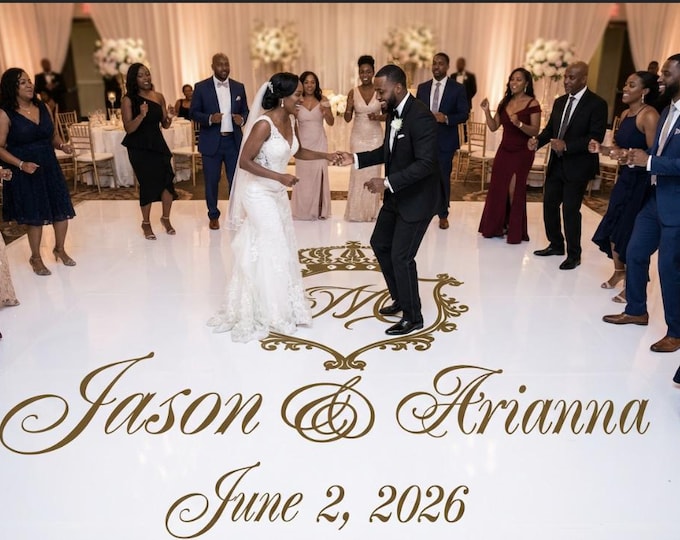 Personalized Wedding Dance Floor Decal - Royal Crest Monogram