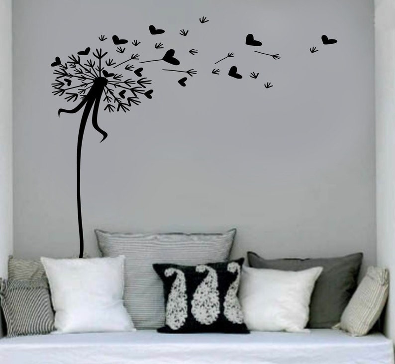 Dandelion with Hearts and extra seeds Vinyl Wall Art Decal image 1