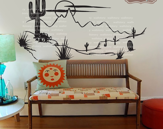 Wall Art Decor Sunset Desert Decal | Cactus Wall Decals | Grand Canyon Wall aesthetics
