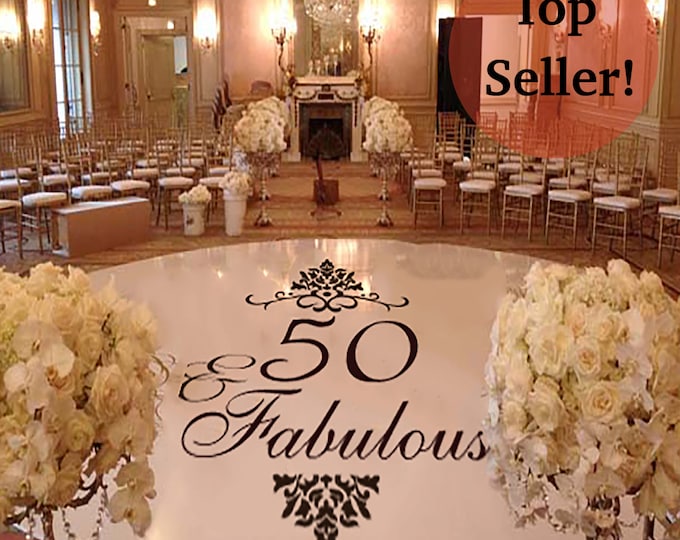 Birthday Party 40 or 50 and Fabulous Damask Dance Floor Decal - Personalized Custom Customized Party Decor Decals 50th birthday decorations