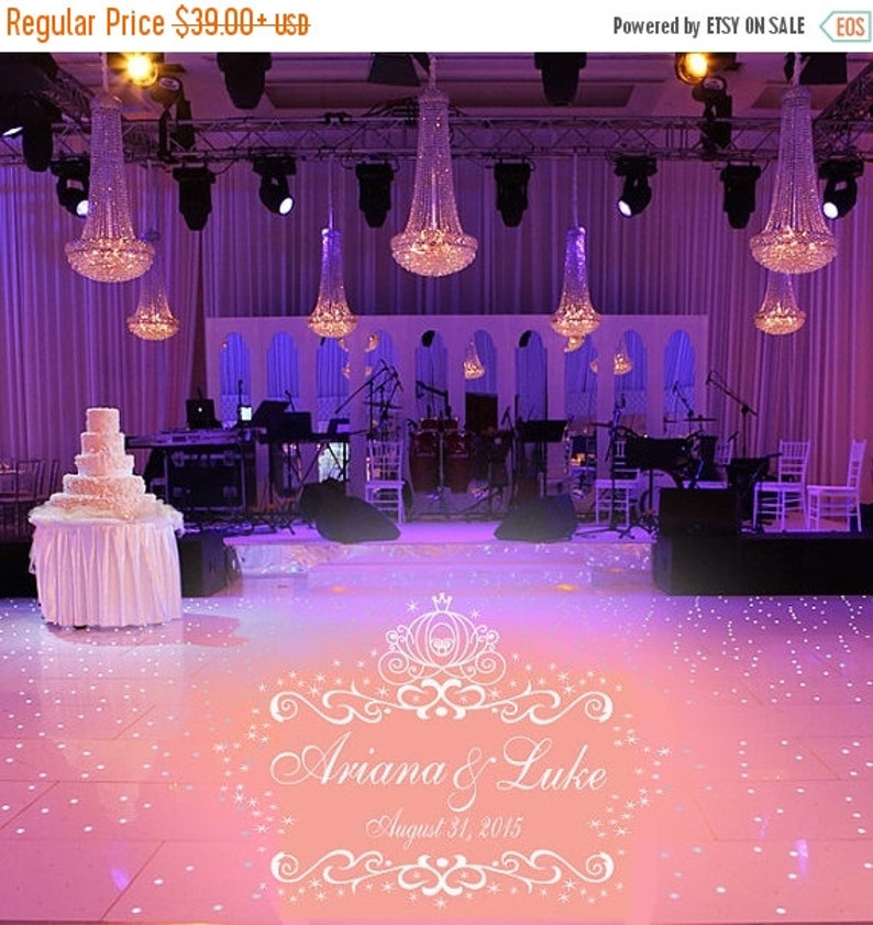 HUGE Cinderella Theme Dance Floor Decal Wedding Day Fancy calligraphy Font Dance Floor Personalized Names Vinyl Lettering 39 Colors image 2