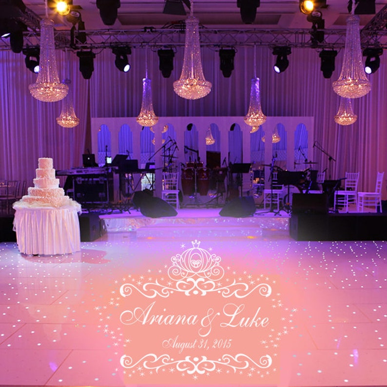 HUGE Cinderella Theme Dance Floor Decal Wedding Day Fancy calligraphy Font Dance Floor Personalized Names Vinyl Lettering 39 Colors image 1