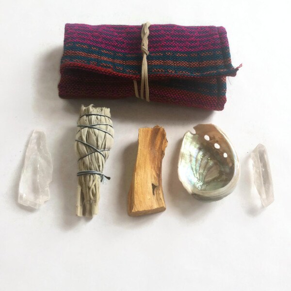 Ceremonial Travel Altar Kit. Medium. palo santo, sage, selenite//  ceremony, smudge, smudging, festival, traveling, auyahuasca, peyote