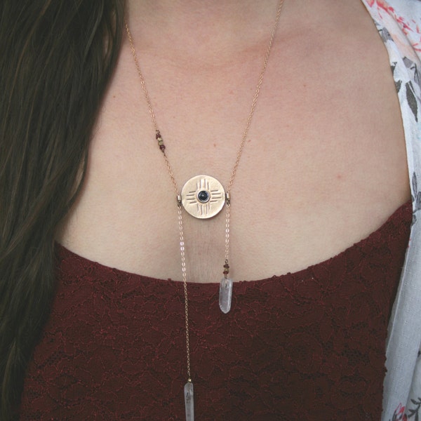 daughter of the sun necklace // onyx, garnet // boho necklace, delicate necklace, bohemian jewelry, garnet necklace, onyx necklace