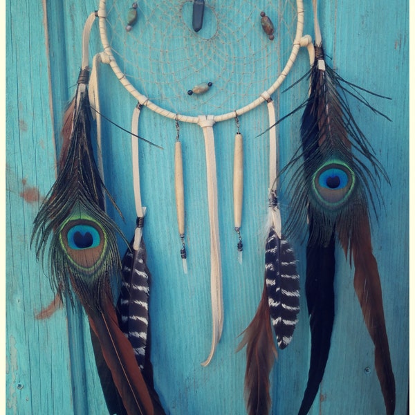 crystal dreams... turquoise, smokey quartz and clear quartz 7 inch dream catcher
