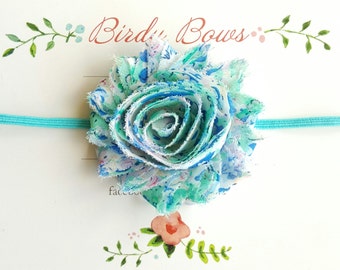 Aqua Floral Headband, Baby Headbands, Infant Headbands, Baby Bows, Baby Girl Headbands, Infant Bows, Newborn Headbands