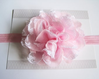 Pink and White Chiffon Baby Headband, Infant Headbands, Baby Girl Headbands, Infant Bows, Baby Bows, Newborn Headbands