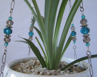 Beaded Plant Hanger, Teal and Gray Beaded Plant Hanger, Hanging Plant Shelf, Chain Plant Holder, Plant Lover Gift