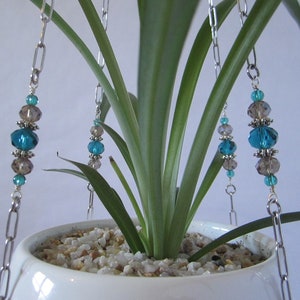 Beaded Plant Hanger, Teal and Gray Beaded Plant Hanger, Hanging Plant Shelf, Chain Plant Holder, Plant Lover Gift