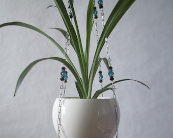 Beaded Plant Hanger, Teal and Black Beaded Plant Hanger, Hanging Plant Shelf, Chain Plant Holder, Plant Lover Gift