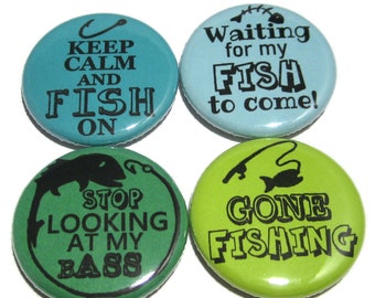 Fishing Magnet Set - 1.25" Set of 4 Fishing Fridge Magnets - Fishing Buttons - Fisherman Fishing Gift - Fishing Crafts