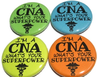 CNA Magnet Set, CNA Button Set, Set of Four 1.25" CNA Button Magnets, Nurse Appreciation Gift, Fridge Magnets