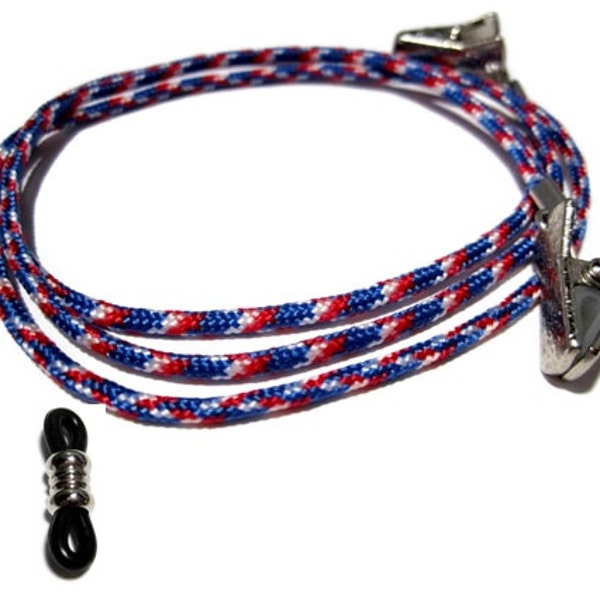 Red White and Blue Eyeglass Holder with Clip Grips-  Eyeglass Cord - Patriotic Eyeglass Chain- Eyeglass Lanyard - Lanyard for Glasses - 302