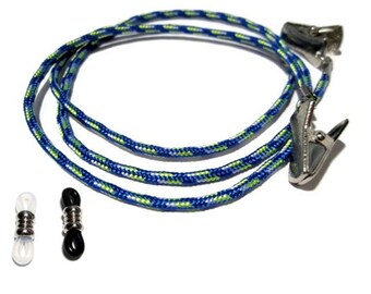 Blue Green White Paracord Eyeglass Holder, Pick Your Eyeglass Pieces and Size, Eyeglass Lanyard, Cord Holder for Glasses, Eyeglass Chain 339