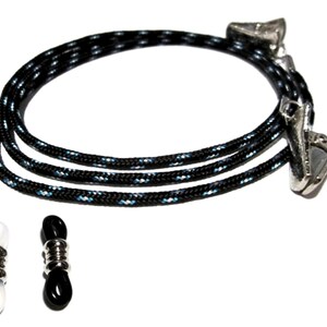Black with Turquoise and White Eyeglass Holder, Choose Grips and Size, Eyeglass Lanyard, Cord Holder for Glasses, Men&#39;s Glasses Cord 312