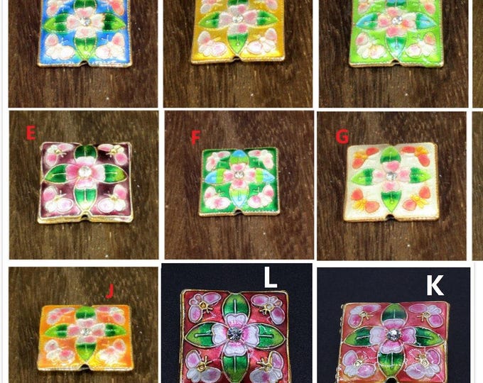 2pc 32mm  handmade square shape Cloisonne Beads 4m517-pls pick your color