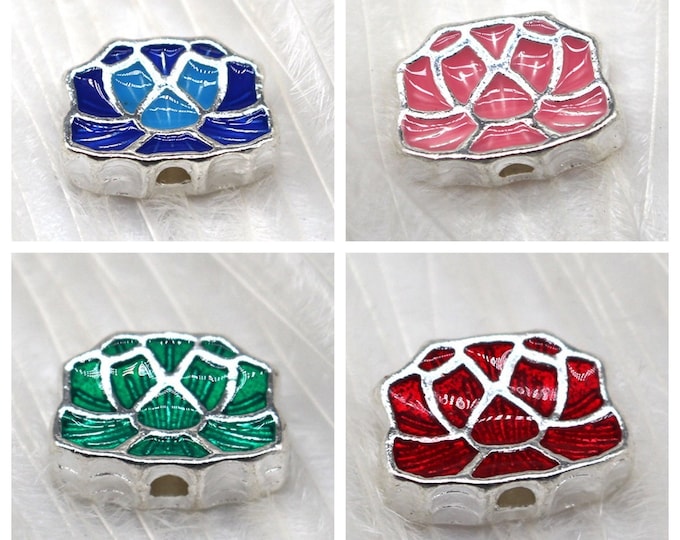 4pc 13x10mm metal with enamel flower beads-pls pick a color