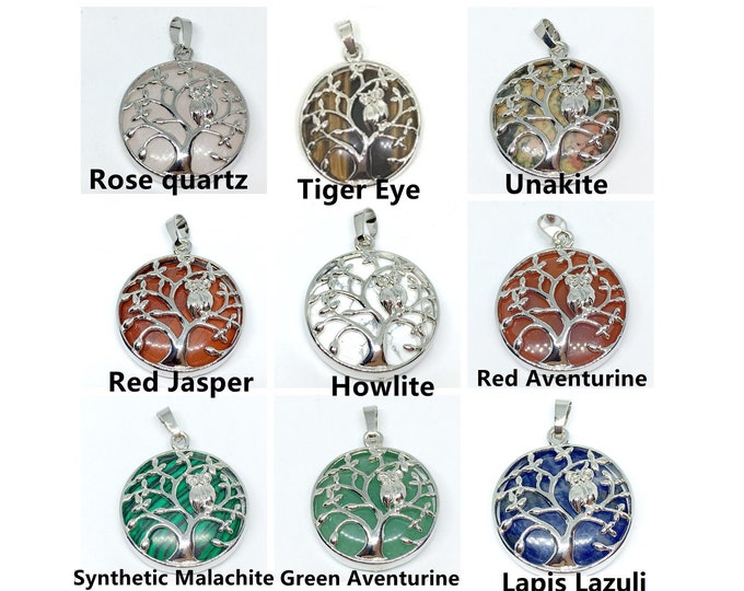 1pc 31x27mm brass with gemstone tree of life pendant-FK13