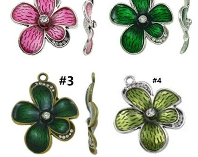 1pc 52x41mm zinc alloy enamel with rhinestone flower pendant-pls pick a color
