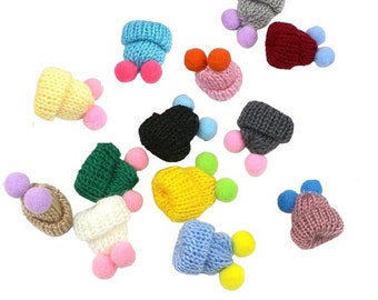 Adorable Set of 6 Mini Handmade Wool Hat Decorations with Pom Pom Balls (43x35mm)