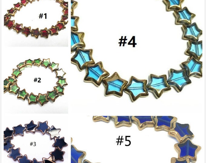 12pc 12mm copper plated flat star shape glass beads-pls pick a color