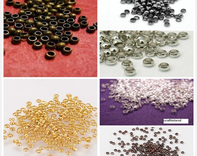 100pc  Crimp Round Stopper Metal Bead 2mm-pls pick a color