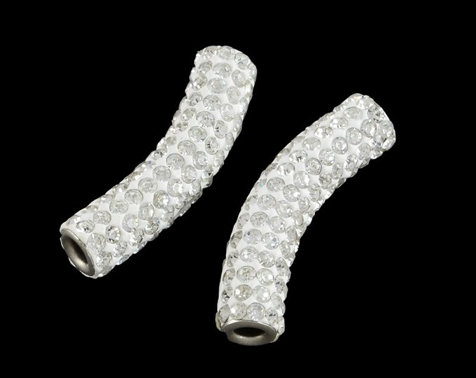 2 pc Polymer Clay Grade A Rhinestone Curve Tube Beads-LL2224
