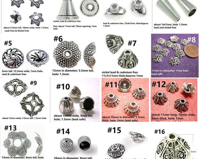 12pc antique silver finish metal bead caps-pls pick a style