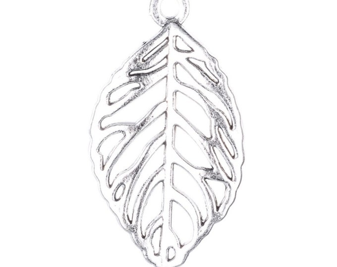10pc 50x27mm antique silver finish metal leaf pendants-BAK143u