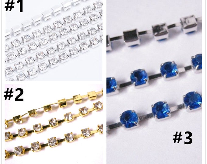 Gold / Silver /  Rhinestone Chain By Yard With Crystal glass 3.5mm-pls pick a color