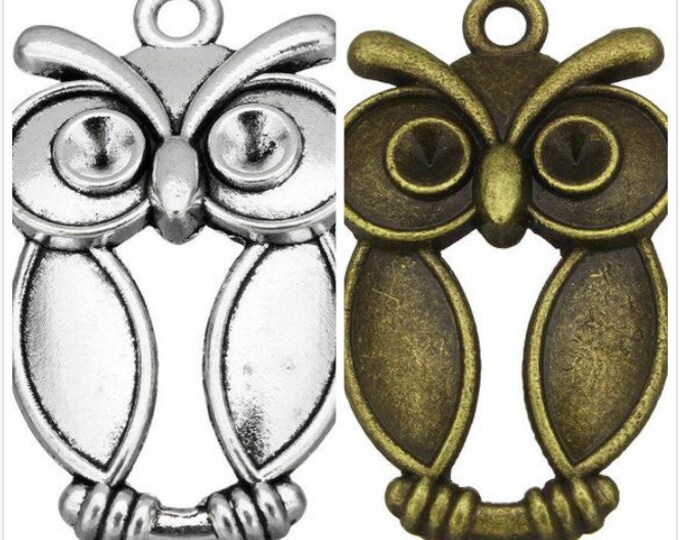 6pc 19x30mm antique finish metal owl pendants-pls pick a color