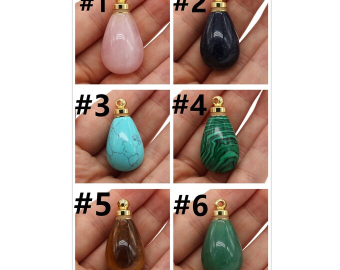 1pc 35x19mm natural stone essential oil/perfume bottle pendant-LV88T- Pls pick a stone