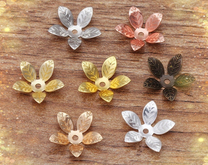 30 pieces 15mm  brass made filigree leaf bead caps-pls pick a color