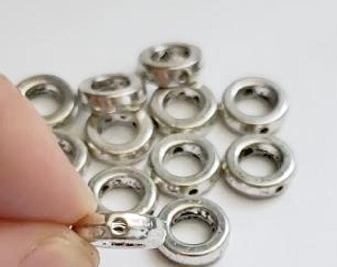 12pcs Double Hole Spacer Beads | 11mm Antique Silver Alloy Ring Beads | Flat Round Connectors for Jewelry Making