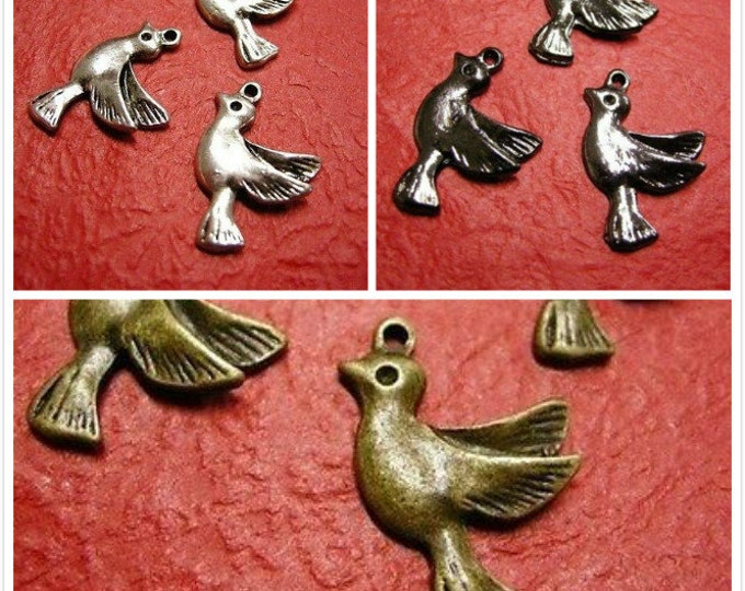 6pc 22x15mm antique finish metal bird pendant-pls pick a color