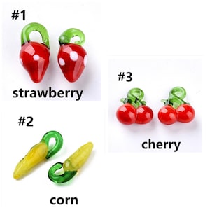 6pc  handmade lampwork glass fruit vegetable pendants-pls pick a pattern