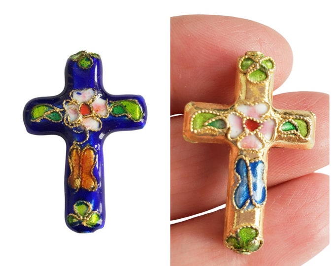 2pc 30x20mm handmade Cross Cloisonné  Beads -pls pick a color