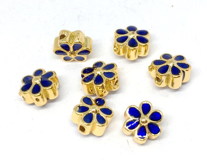 4pc 7mm metal with enamel flower beads-lv1056